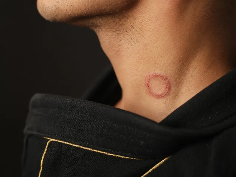 A small ring-shaped skin irritation on the neck