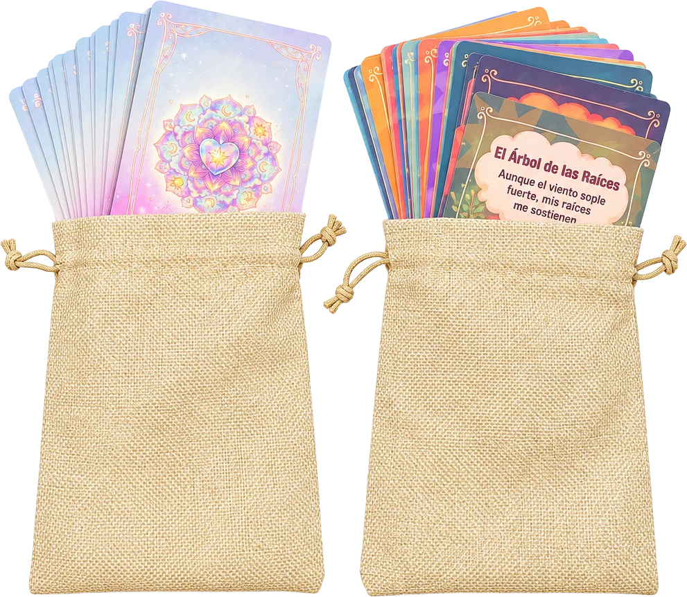 Cartas Mindfulness Kids en sus bolsitas de tela